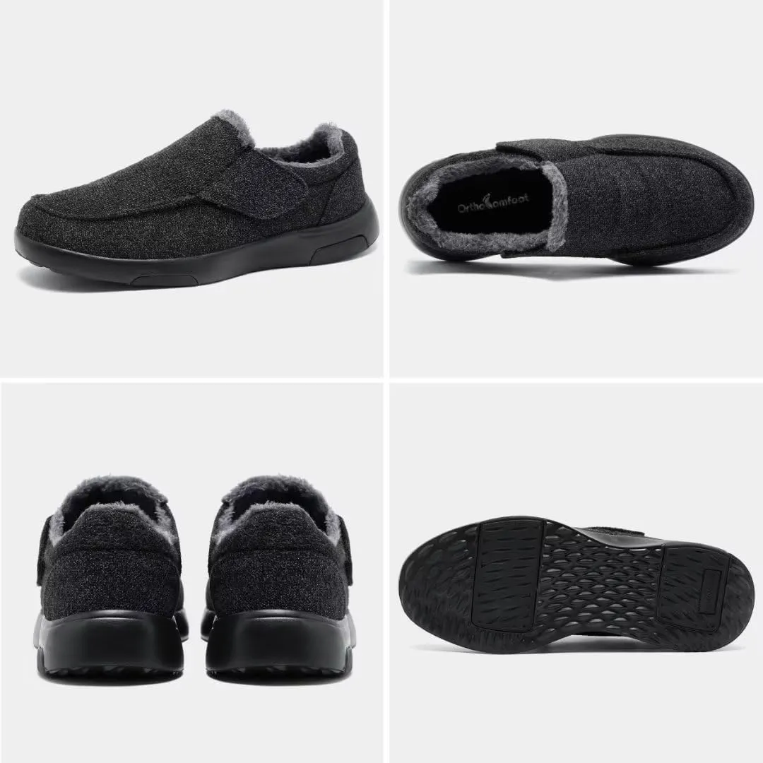 OrthoComfoot Men's Orthopedic Slippers Walking Shoes with Arch Support: Slip On Loafers for Plantar Fasciitis, Casual Flat Feet Hook and Loop Mule Clogs for Foot and Heel Pain Relief
