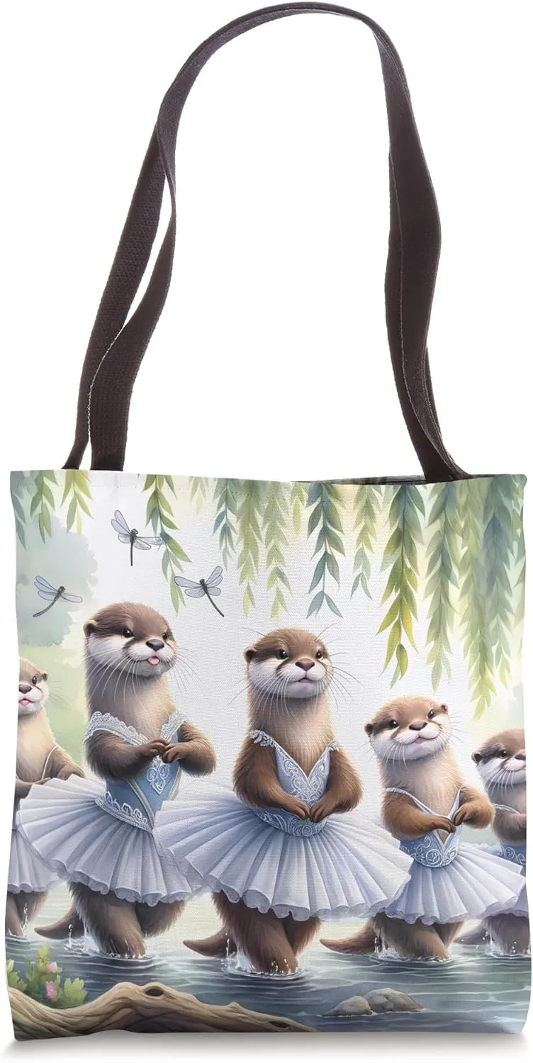 Otters Ballet On Riverbank With Willows Tote Bag