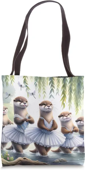 Otters Ballet On Riverbank With Willows Tote Bag