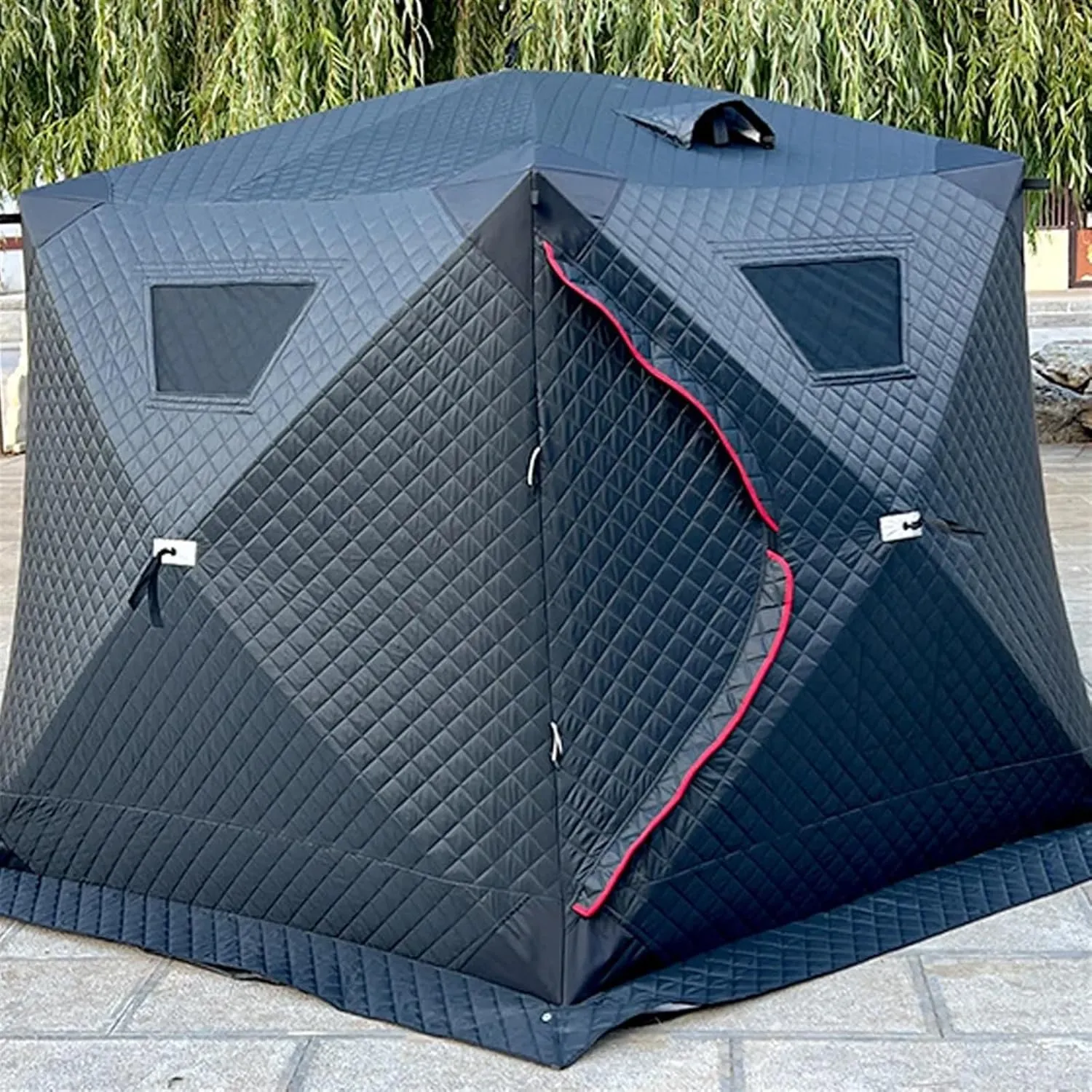 Outdoor Camping Ice Fishing Tent Insulated Thicken Quick Set Up Winter Fishing Tent Compatible with 5-8 People/4 People (Black for 5 8 People)
