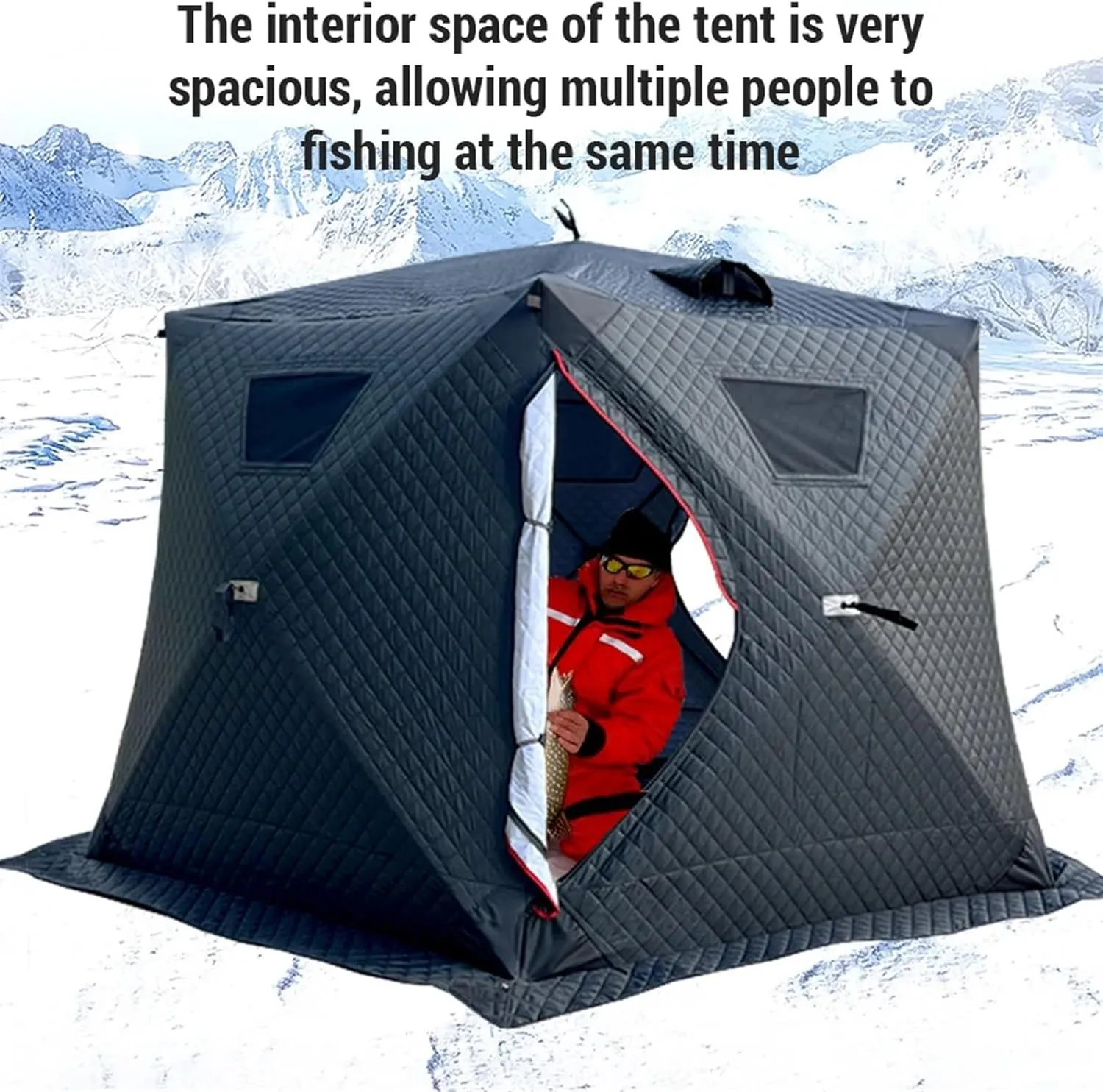 Outdoor Camping Ice Fishing Tent Insulated Thicken Quick Set Up Winter Fishing Tent Compatible with 5-8 People/4 People (Black for 5 8 People)
