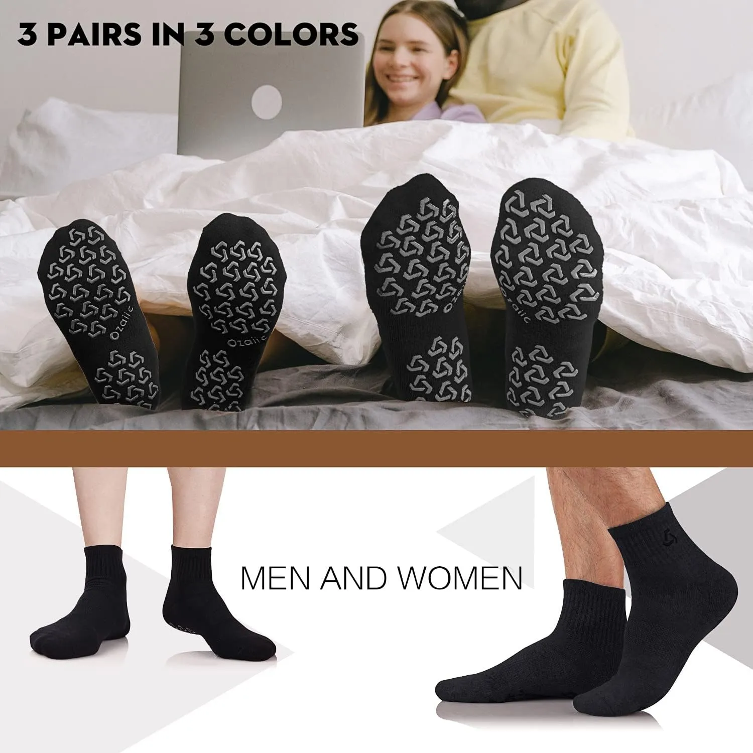 Ozaiic Non Slip Socks Grip for Yoga Home Workout Pure Barre, Pilates, Hospital, Ideal Cushion Socks for Men and Women