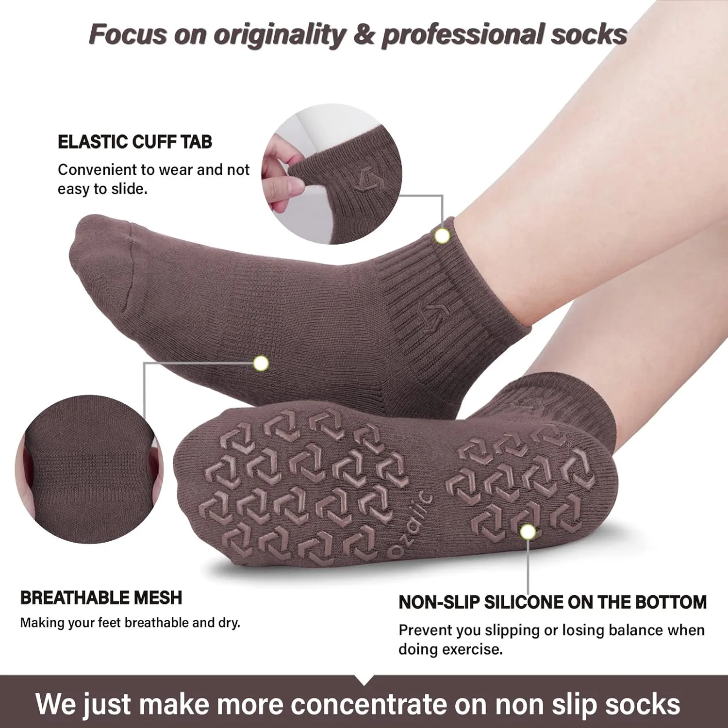 Ozaiic Non Slip Socks Grip for Yoga Home Workout Pure Barre, Pilates, Hospital, Ideal Cushion Socks for Men and Women