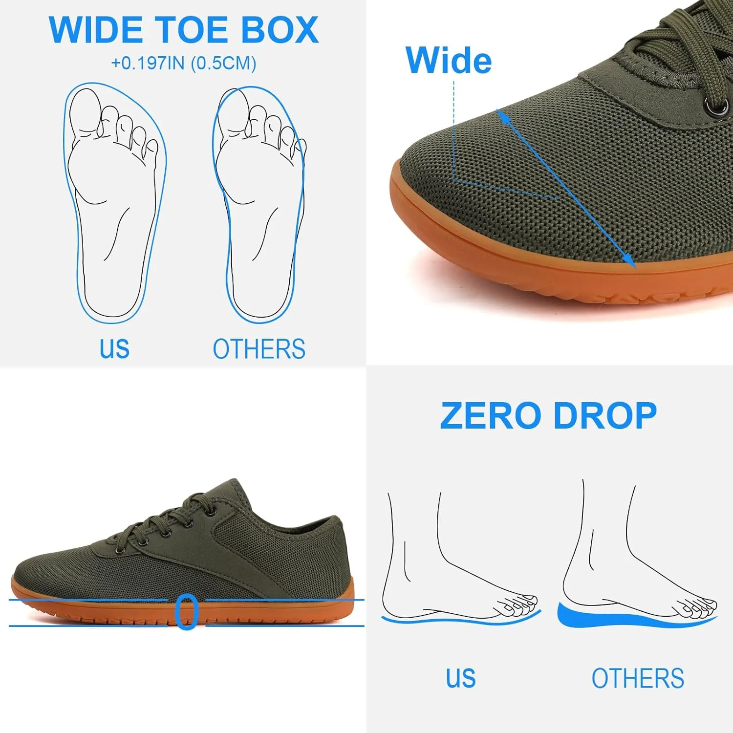 Padgene Wide Barefoot Minimalist Shoes for Women Men | Zero Drop Sole | Width Fashion Sneaker Wide Toe Box Cross-Trainer Lightweight Walking Casual Comfortable Running Shoes