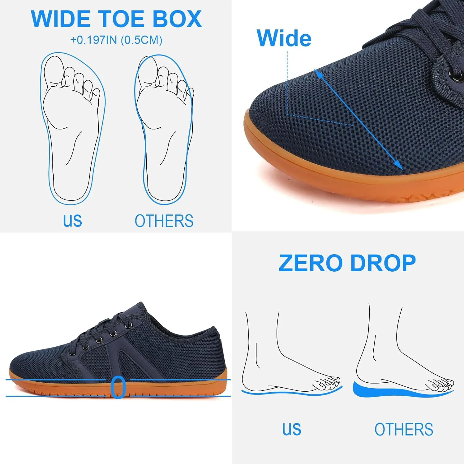 Padgene Wide Barefoot Minimalist Shoes for Women Men | Zero Drop Sole | Width Fashion Sneaker Wide Toe Box Cross-Trainer Lightweight Walking Casual Comfortable Running Shoes