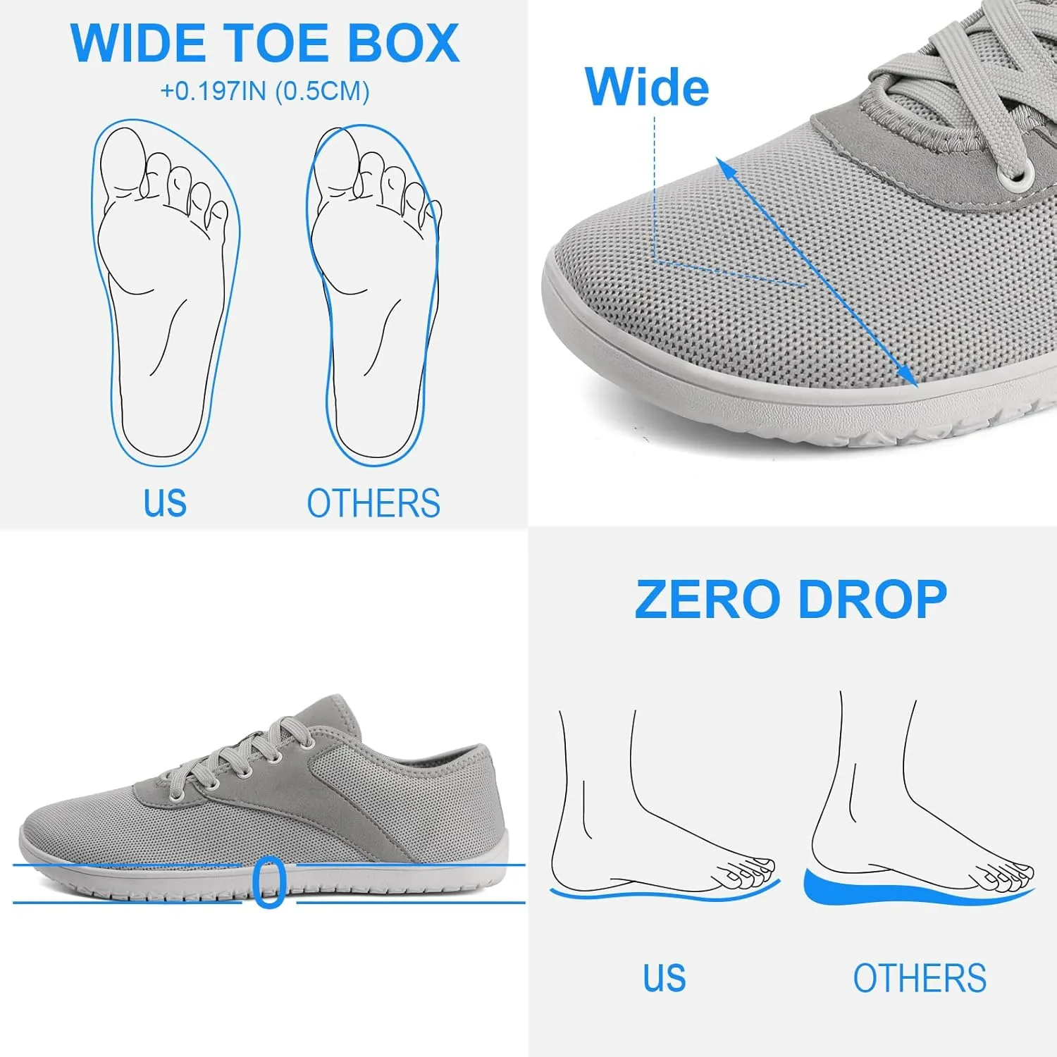 Padgene Wide Barefoot Minimalist Shoes for Women Men | Zero Drop Sole | Width Fashion Sneaker Wide Toe Box Cross-Trainer Lightweight Walking Casual Comfortable Running Shoes