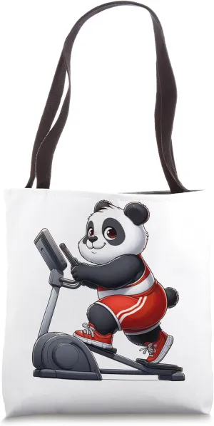 Panda on Elliptical Trainer Gym Fitness Workout Training Tote Bag