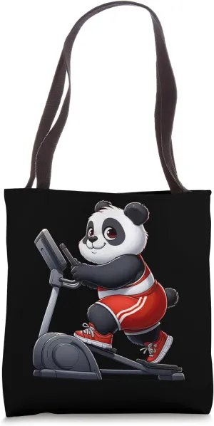 Panda on Elliptical Trainer Gym Fitness Workout Training Tote Bag