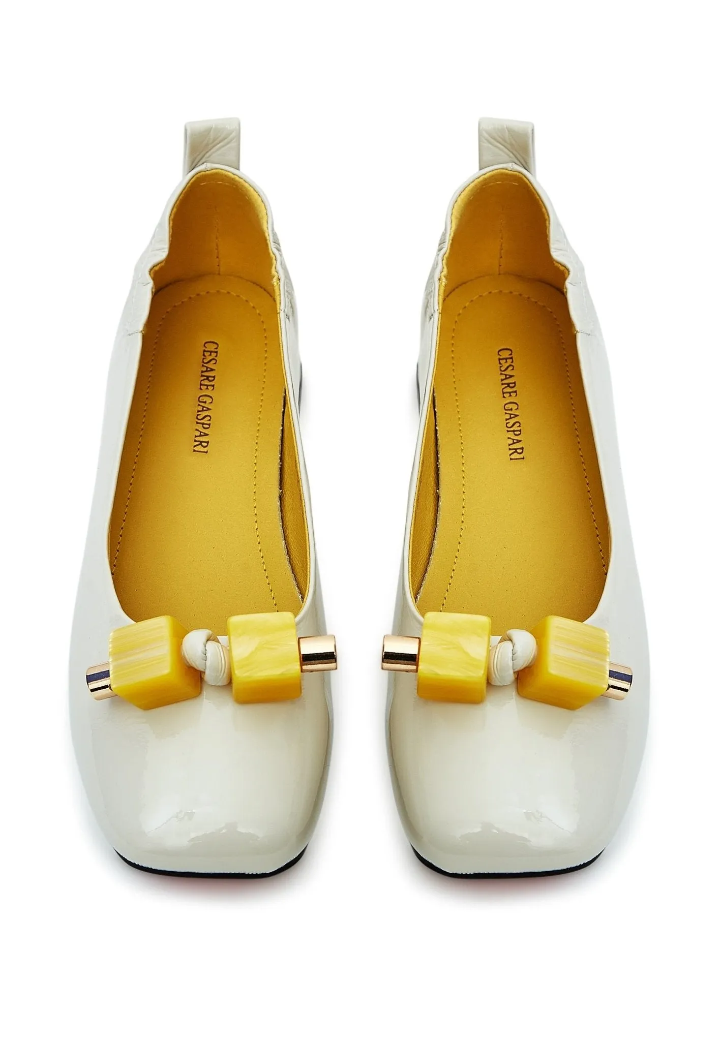 Patent Leather Embellished Ballet Flats - Ivory