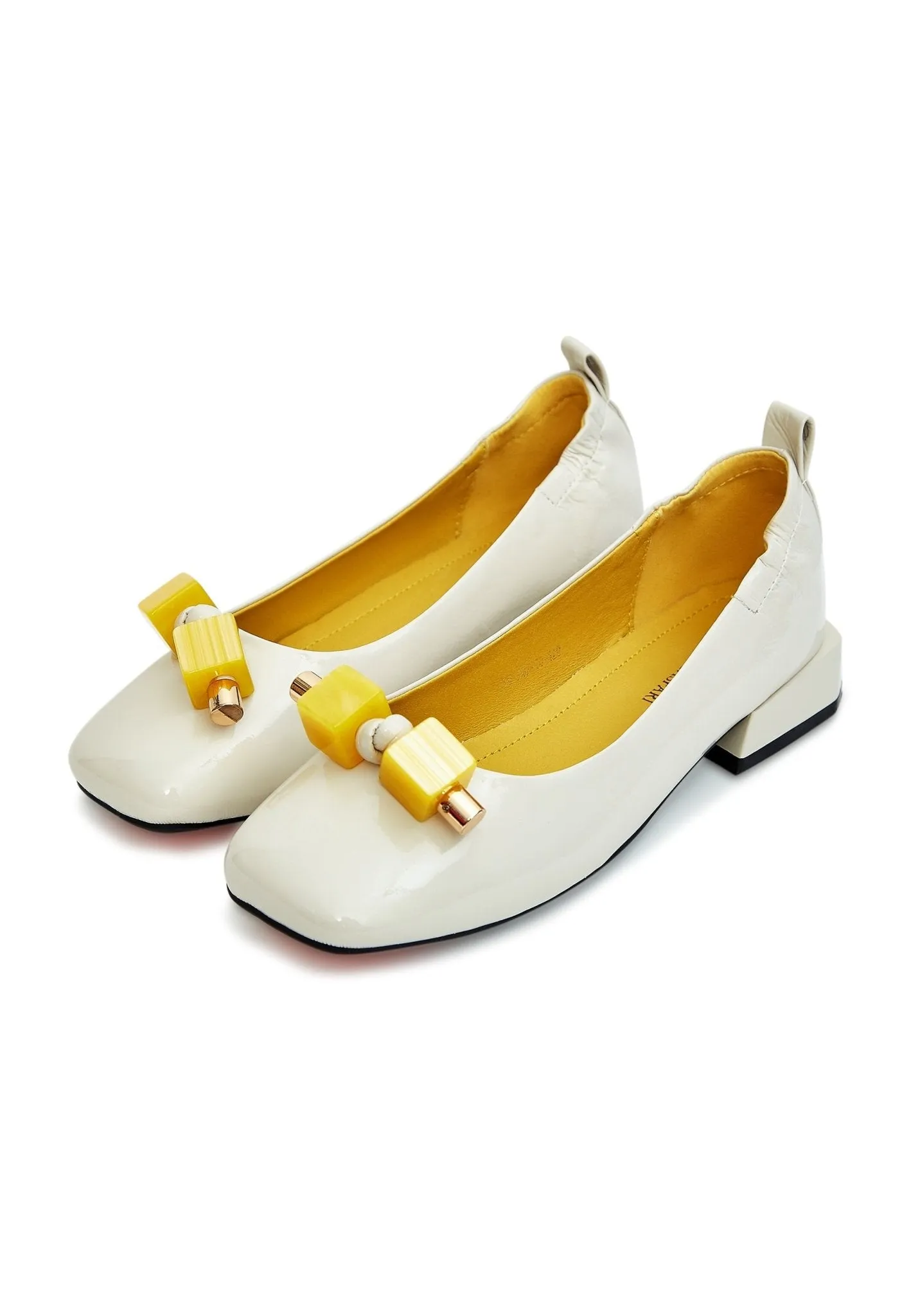 Patent Leather Embellished Ballet Flats - Ivory