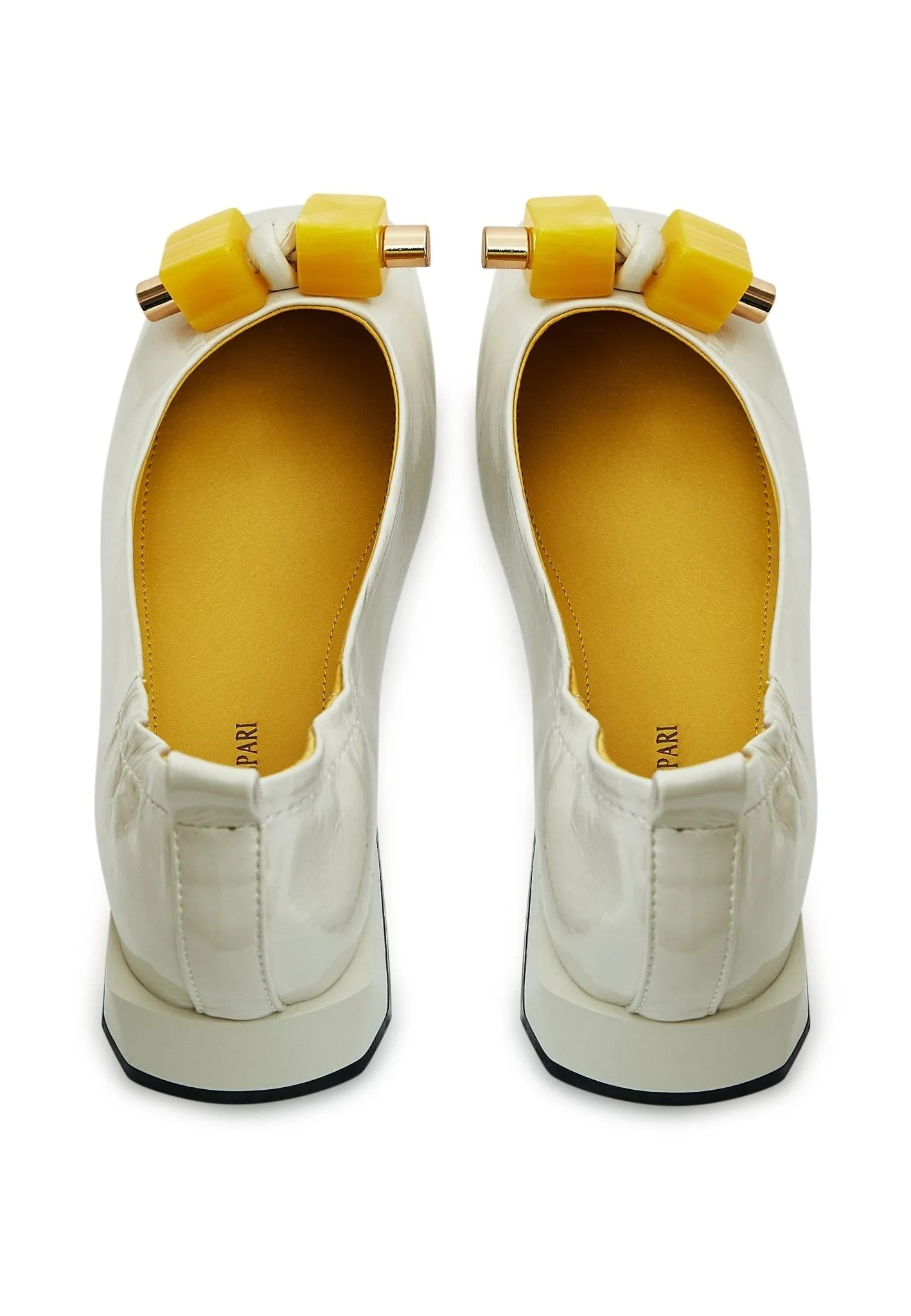 Patent Leather Embellished Ballet Flats - Ivory
