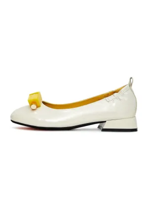 Patent Leather Embellished Ballet Flats - Ivory