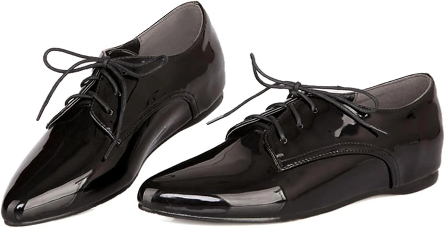 Patent Oxford Derby Women Pointed Toe Lace Up Shoes