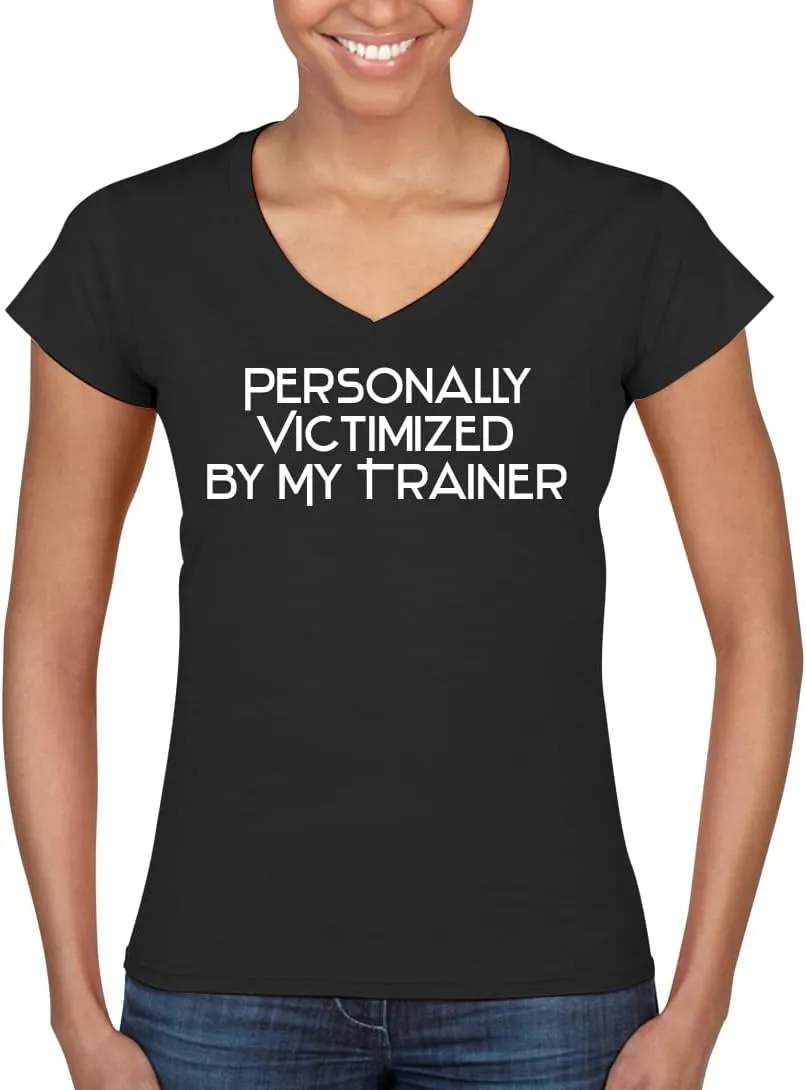 Personally Victimized by My Trainer - Women's Ultra-Soft Deep V-Neck T-Shirt – Lightweight, Comfortable & Flattering Fit CP05 Black