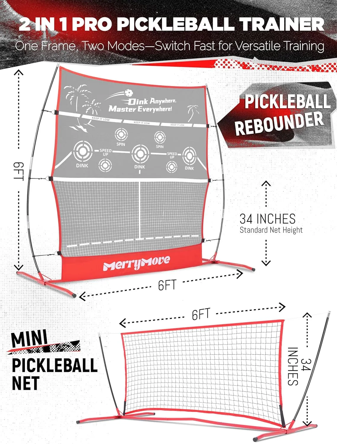 Pickleball Rebound Net for Practice: Pickle Ball Rebounder Training Equipment for Solo Practice - 6FT Mini Pickleball Net for Outdoor Driveway Backyard and Indoor Garage