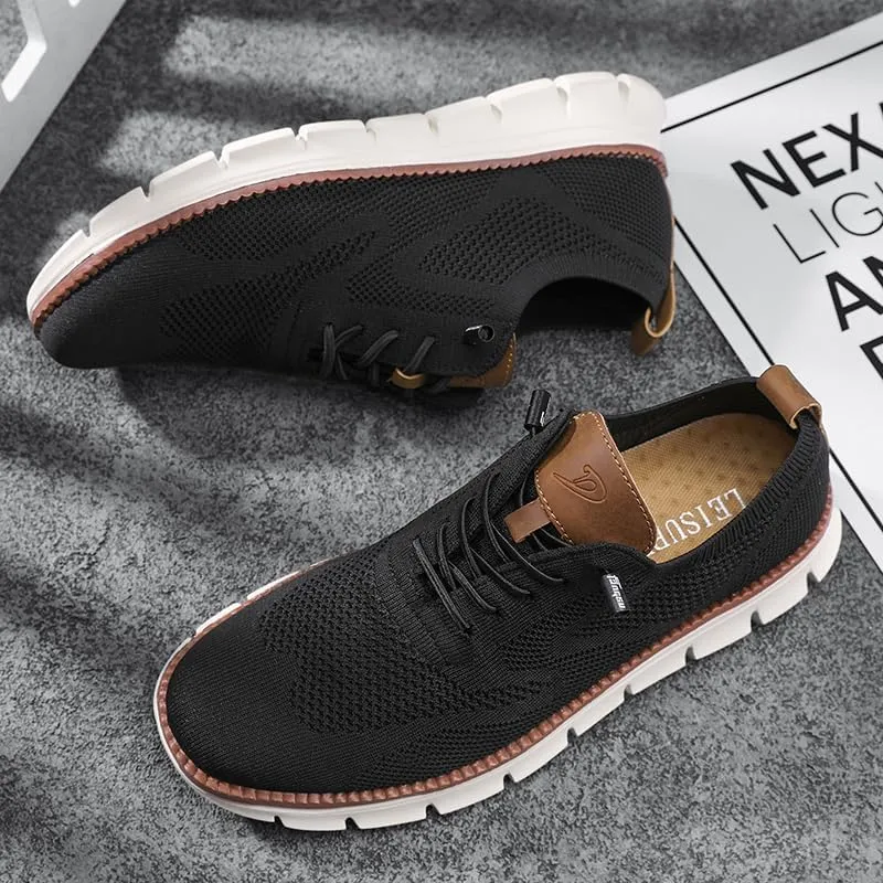 Plus Big Sizes Men's Breathable Mesh Sneakers, Casual Comfort Shoes with Knit Upper, Lightweight Flexible Sole, Khaki