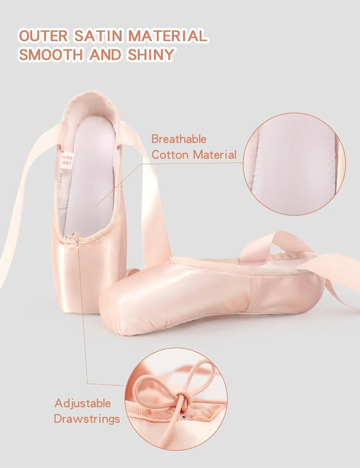 Pointe Shoes, Pink Pointe Shoes for Girls and Women with Ballet Toe Pads/Elastic Band