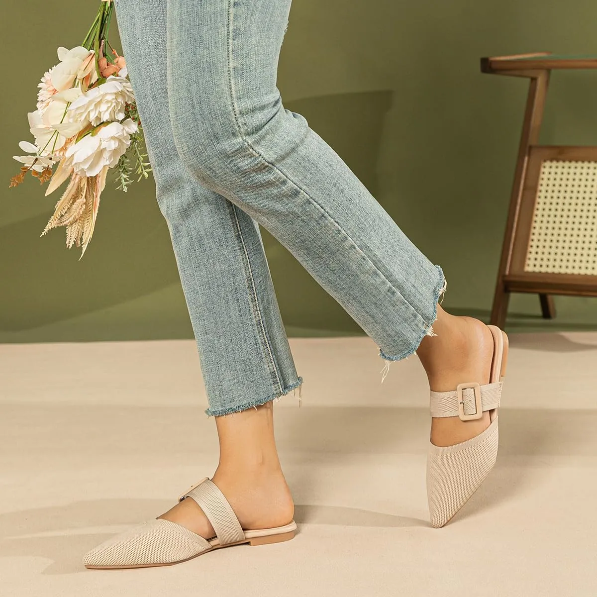 Pointed Toe Mules For Women Flats，Mule Slides For Women Flats Sandals