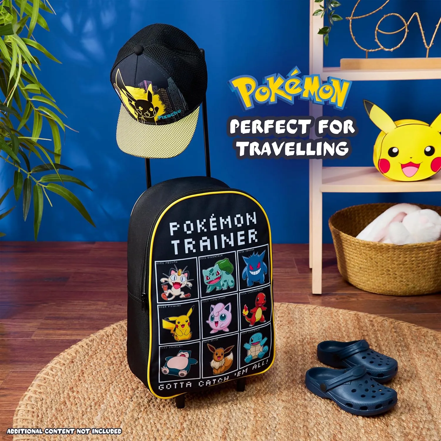 Pokemon Kids Foldable Trolley Suitcase 15”, 10.5 Litres 2 Wheels Black (S/15inch -10.5L, Black/Multi)