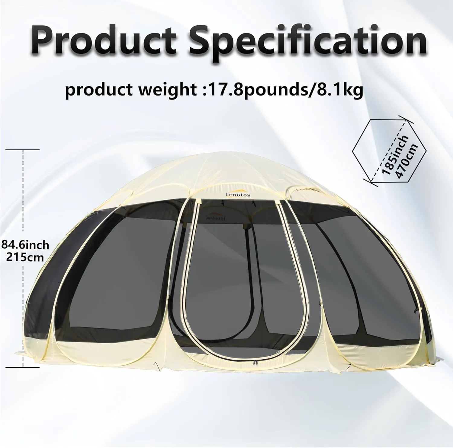 Pop Up Screen House, 15.5'x15.5' Outdoor Screen Tent for Camping, Screened Gazebo with Mosquito Netting, Carry Bag