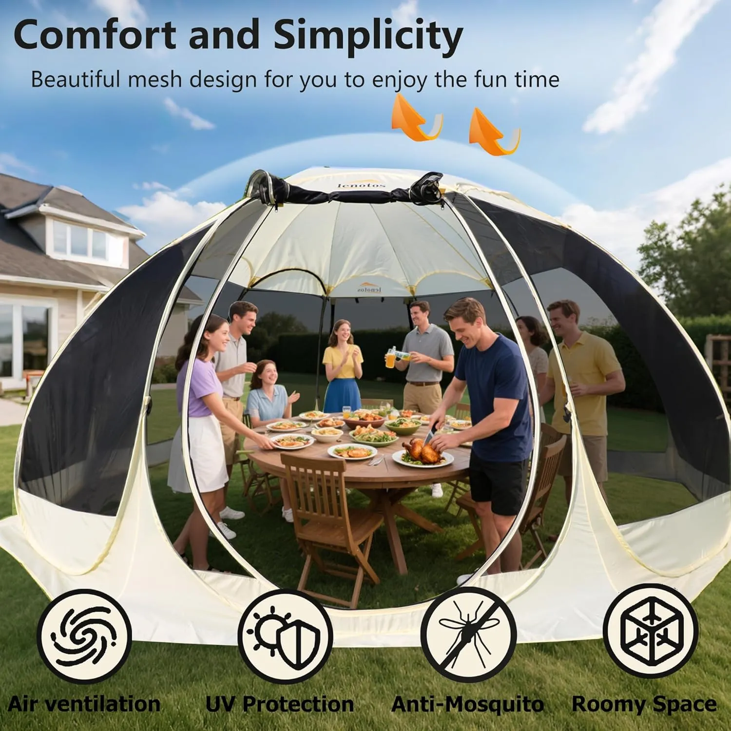 Pop Up Screen House, 15.5'x15.5' Outdoor Screen Tent for Camping, Screened Gazebo with Mosquito Netting, Carry Bag