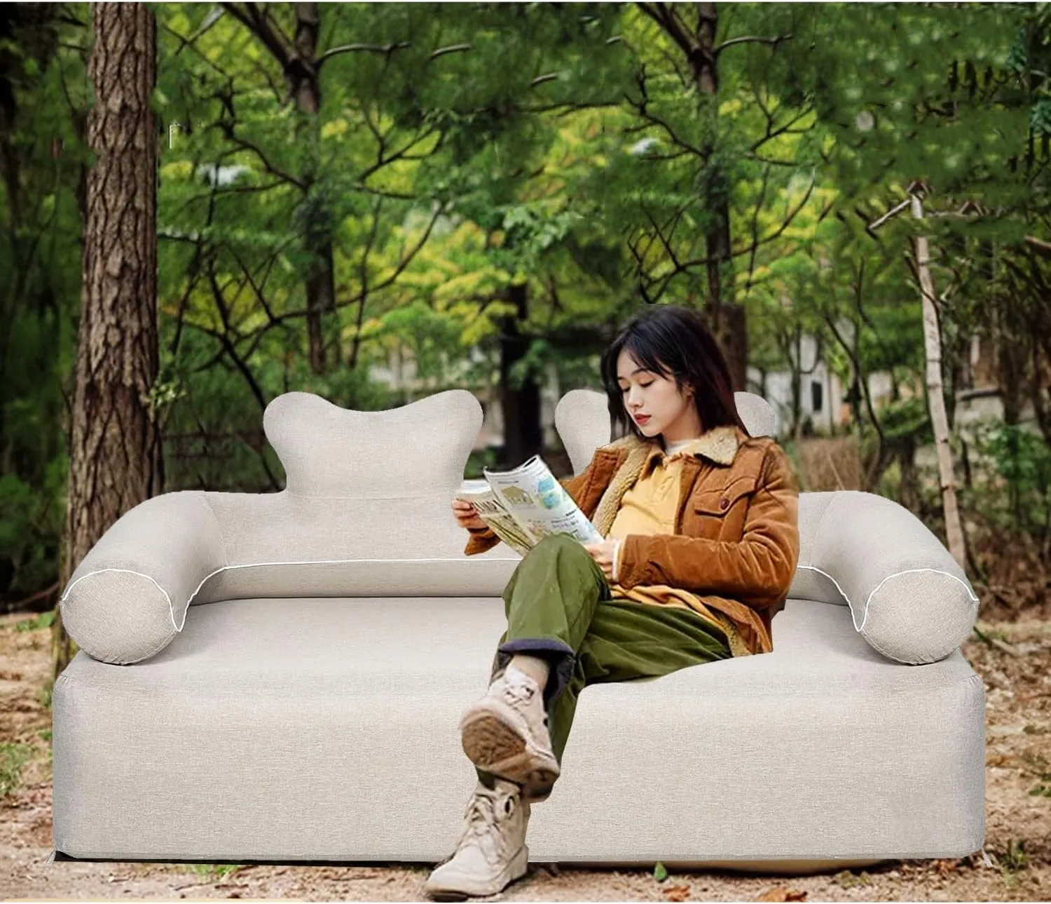 Portable Double Air Couch - Heavy Duty Outdoor Air Beach Couch Inflatable Lounger for Camping, Picnics, and Beach Games Camping Essentials for Aduilts 880 lbs (Double Inflatable Couch Khaki)