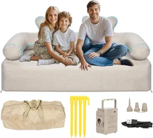 Portable Double Air Couch - Heavy Duty Outdoor Air Beach Couch Inflatable Lounger for Camping, Picnics, and Beach Games Camping Essentials for Aduilts 880 lbs (Double Inflatable Couch Khaki)