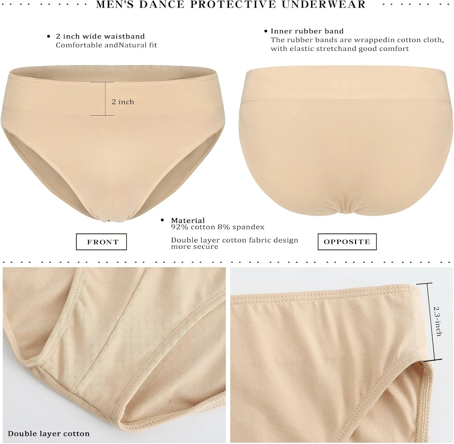 Professional Ballet Nude Dance Briefs Men's Full-seat for Ballet and Cosplay Waistband Dance Belt
