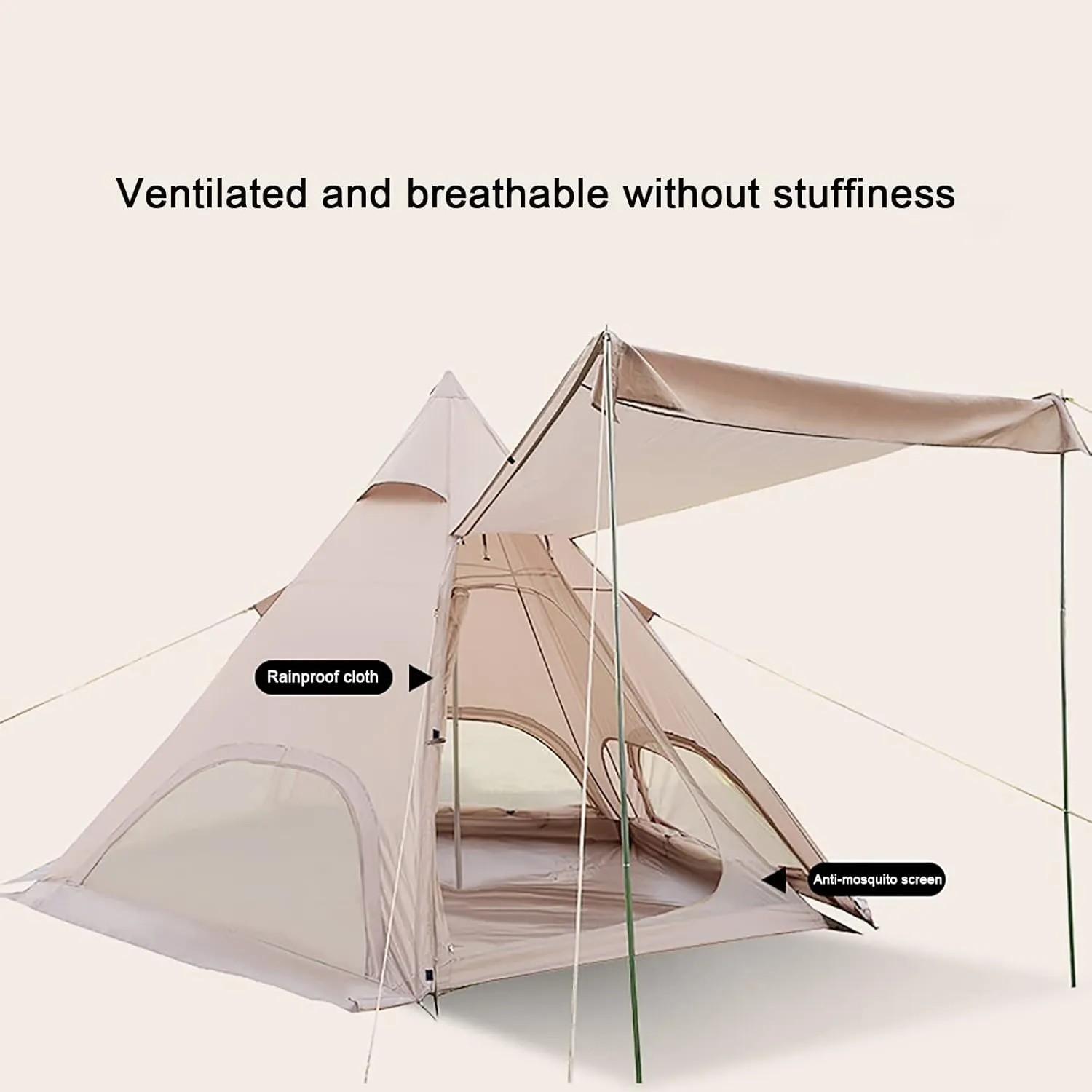 Pyramid Outdoor Tent, Oxford Cloth Tent, Family Camping Tent Quick Set up Tent for Beach, Traveling, Hiking, Mountaineering, Outdoor Activities