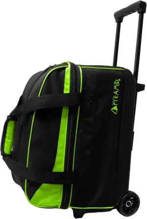 Pyramid Prime Double Roller 2 Ball Bowling Bag with Large Separate Compartment for Bowling Shoes (Up To US Mens Size 16) or Accessories, Locking Handle - Extends to 40"