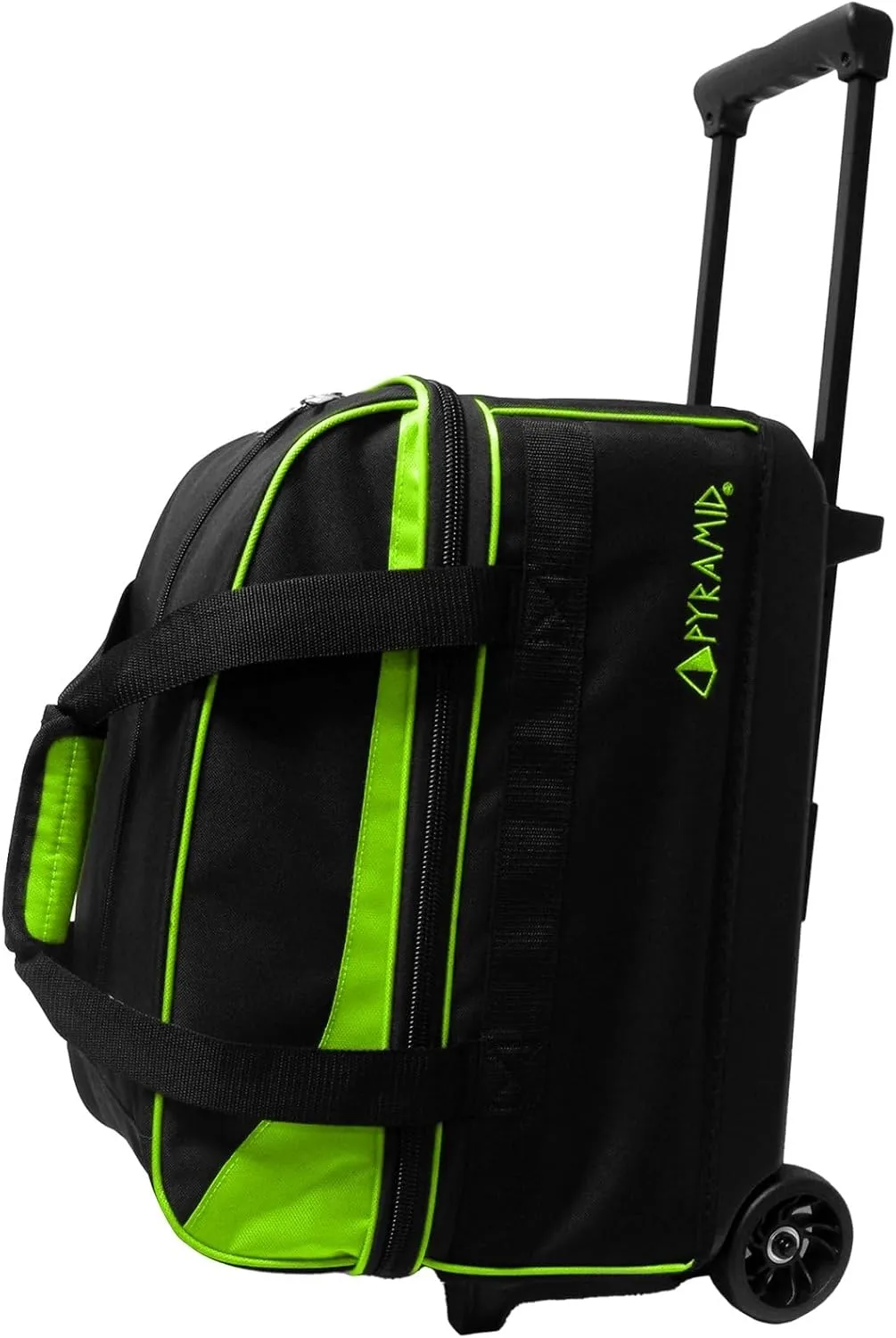 Pyramid Prime Double Roller 2 Ball Bowling Bag with Large Separate Compartment for Bowling Shoes (Up To US Mens Size 16) or Accessories, Locking Handle - Extends to 40"