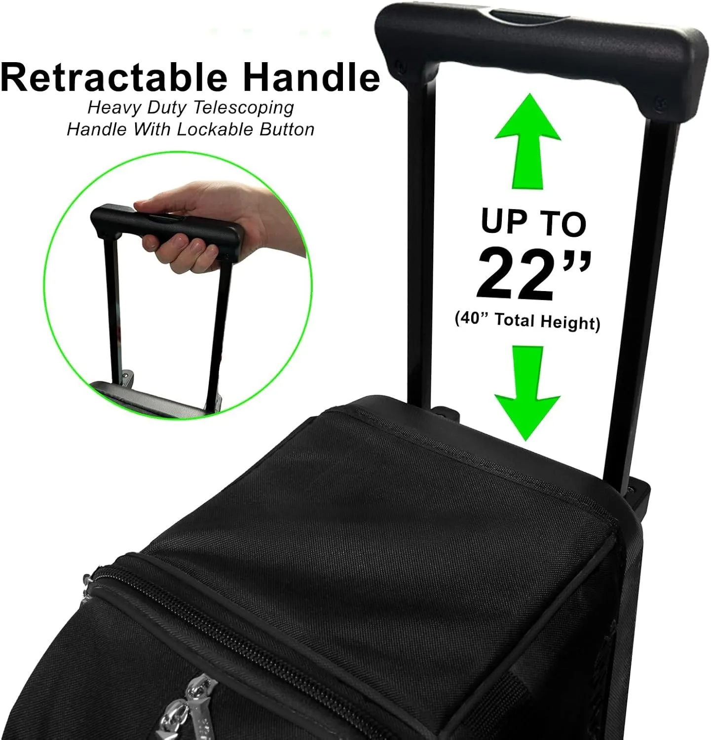 Pyramid Prime Double Roller 2 Ball Bowling Bag with Large Separate Compartment for Bowling Shoes (Up To US Mens Size 16) or Accessories, Locking Handle - Extends to 40"