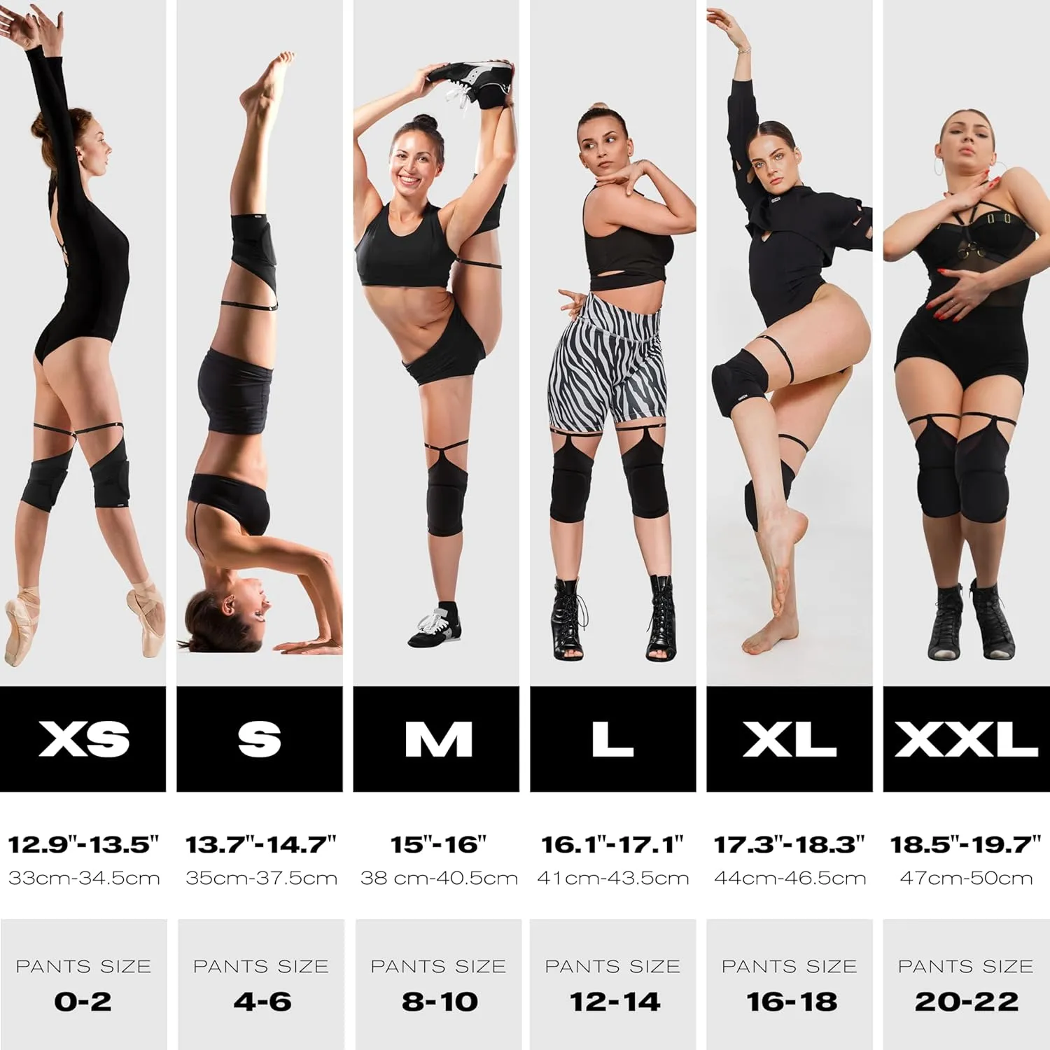 Queen Wear – Black Fire – Pole Dance Knee Pads – Perfect Woman Protection for Ballet Modern Dance and Indoor Sports… (L)