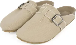 RACHAPE Canvas Loafer Women's Vintage Clogs Flat Slides Slip On Mules Shoes Low Top Backless Casual Sneakers for Walking