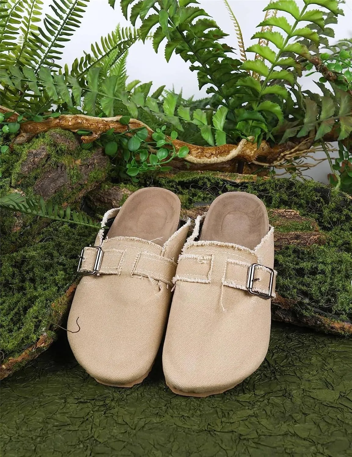 RACHAPE Canvas Loafer Women's Vintage Clogs Flat Slides Slip On Mules Shoes Low Top Backless Casual Sneakers for Walking