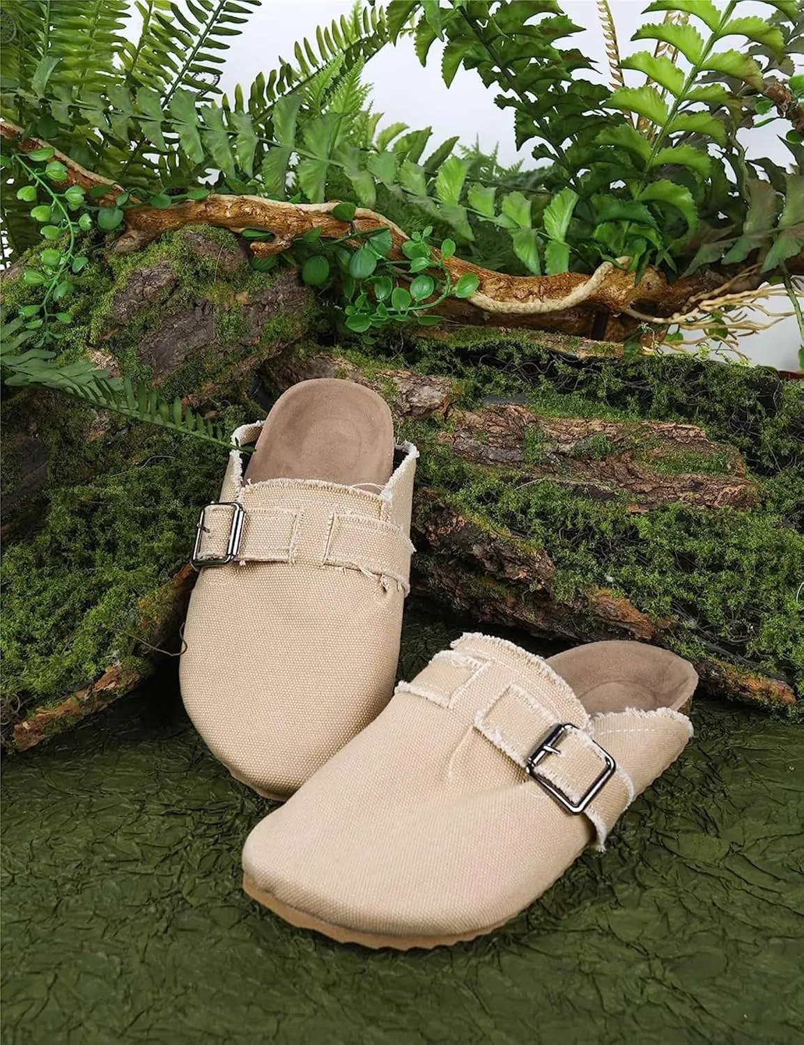 RACHAPE Canvas Loafer Women's Vintage Clogs Flat Slides Slip On Mules Shoes Low Top Backless Casual Sneakers for Walking
