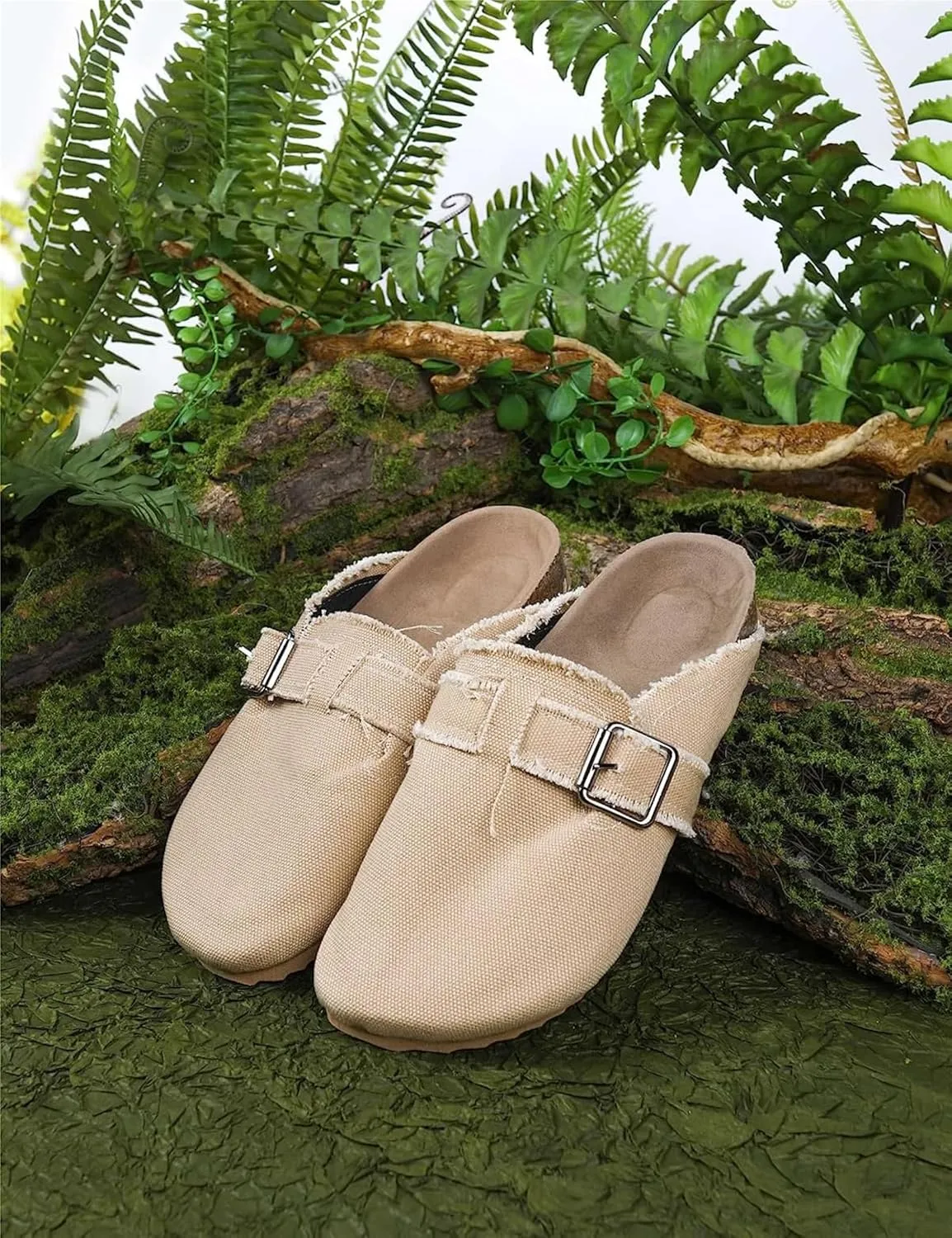 RACHAPE Canvas Loafer Women's Vintage Clogs Flat Slides Slip On Mules Shoes Low Top Backless Casual Sneakers for Walking