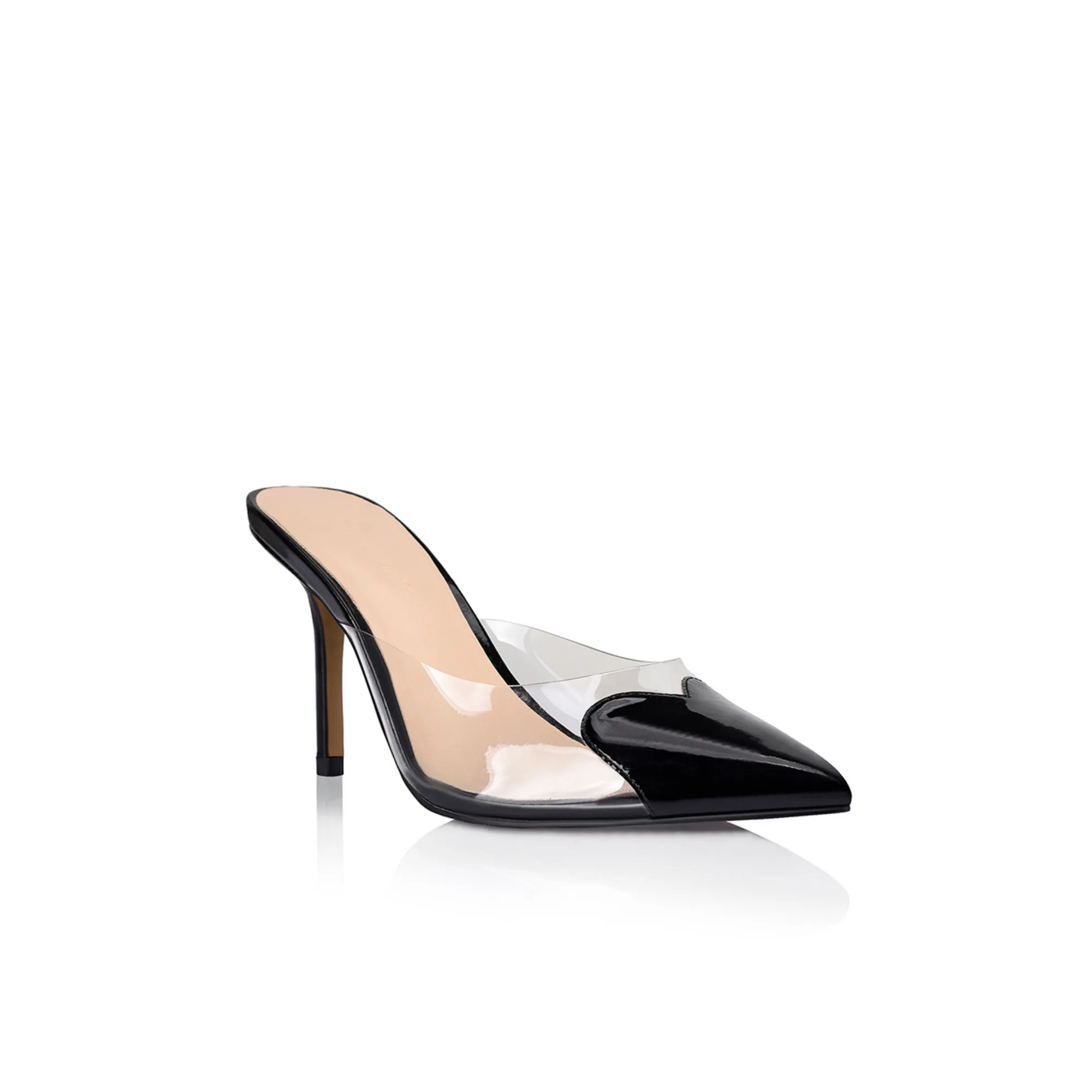 Raquel Mule Vinylite & Black Patent Leather