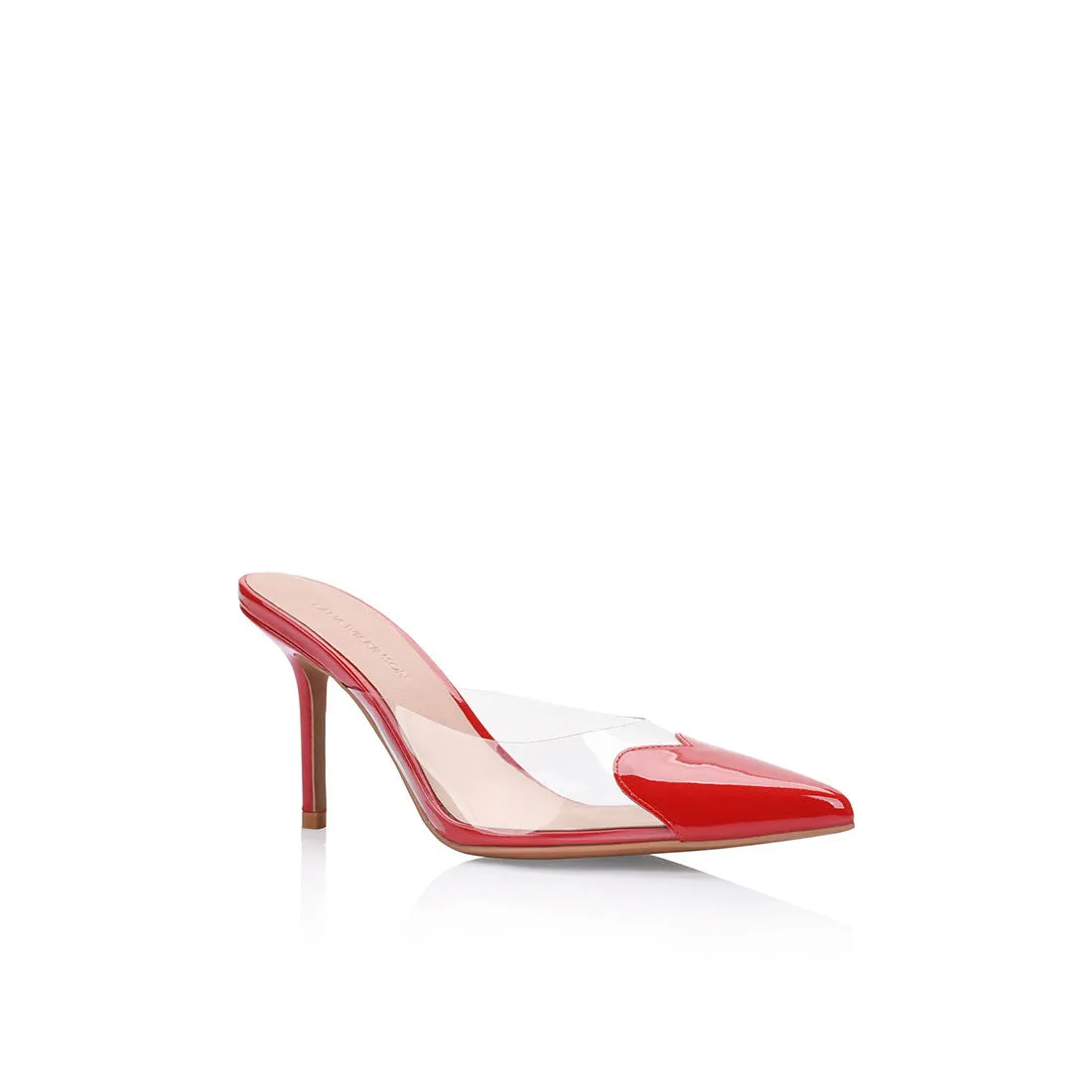 Raquel Mule Vinylite & Red Patent Leather