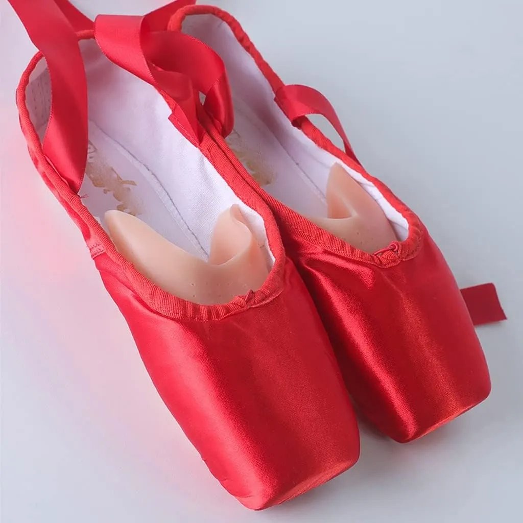 Red Ballet Pointe Shoes Satin Ballerina Ballet Shoes Girls Women Ballet Dance Wear Practice Lesson(31 (19.5cm))