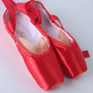 Red Ballet Pointe Shoes Satin Ballerina Ballet Shoes Girls Women Ballet Dance Wear Practice Lesson(31 (19.5cm))