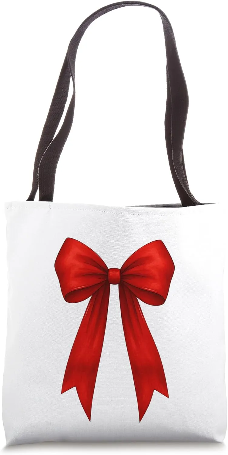 Red Ribbon Aesthetic Cute Girly Bow Tote Bag