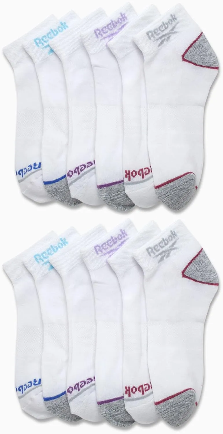 Reebok Women's Quarter Crew Socks - 12 Pack Performance Cushion Comfort Crew Socks - Athletic Socks for Women (4-10)