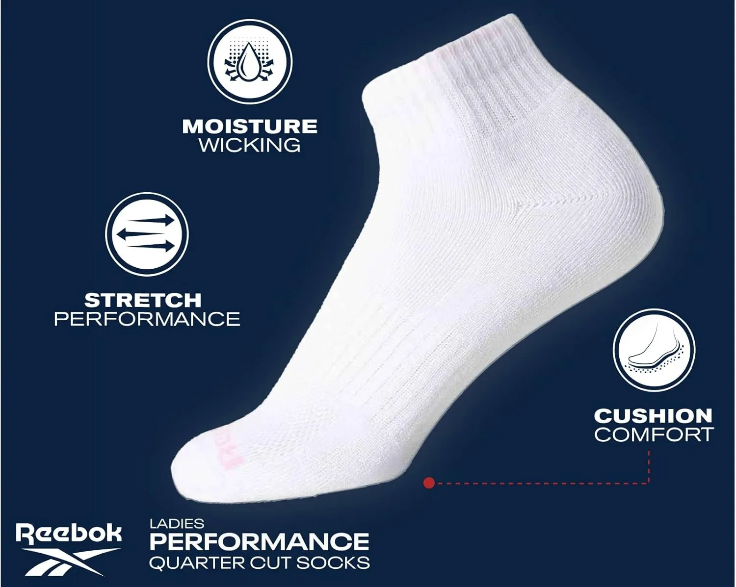 Reebok Women's Quarter Crew Socks - 12 Pack Performance Cushion Comfort Crew Socks - Athletic Socks for Women (4-10)