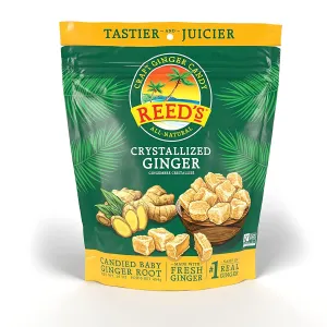 Reed's All Natural Crystallized Ginger Nuggets In A 16 oz Resealable Bag - Baby Ginger Root Fruit Slices Sweetened With Raw Cane Sugar Crystals - High Energy Ginger Candies For Snacking - 12 Pack