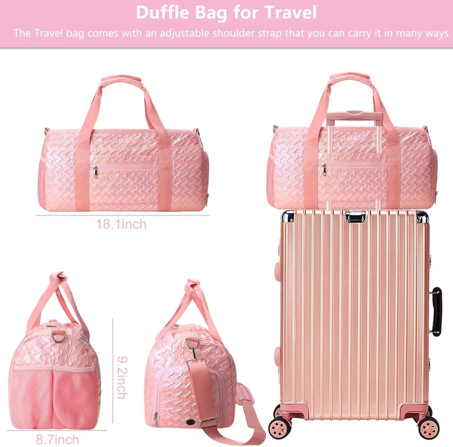 RHCPFOVR Gym Travel Duffle Bag for Girls - Gymnastics Sports Dance Bag with Shoe Compartment & Wet Pocket Panda Kids Travel Bag Teens Weekender Sleepover Carry On Bag