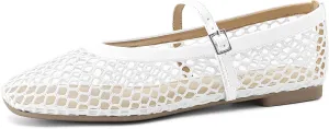 Rihero Mesh Ballet Flats for Women Comfortable Square Toe Ballerina Flats Buckle Strap Casual Fishnet Flat Shoes