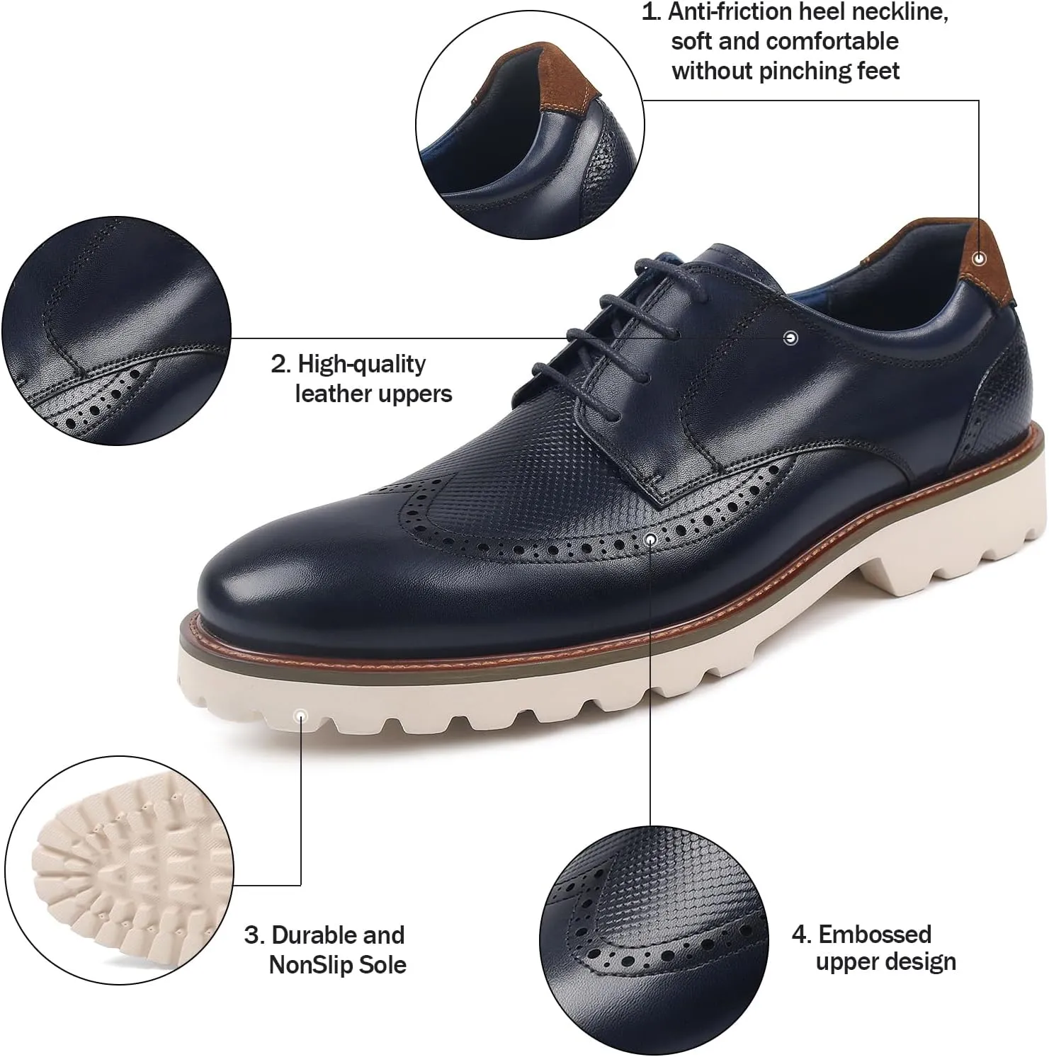 RITIZEN Men's Oxford Formal Shoes Classic Lace-up Dress Shoes Business Casual Oxford Genuine Leather Shoes