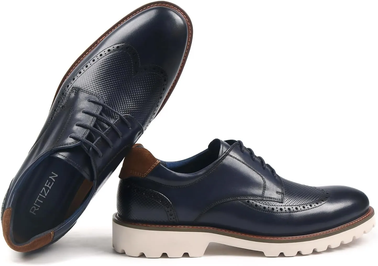 RITIZEN Men's Oxford Formal Shoes Classic Lace-up Dress Shoes Business Casual Oxford Genuine Leather Shoes