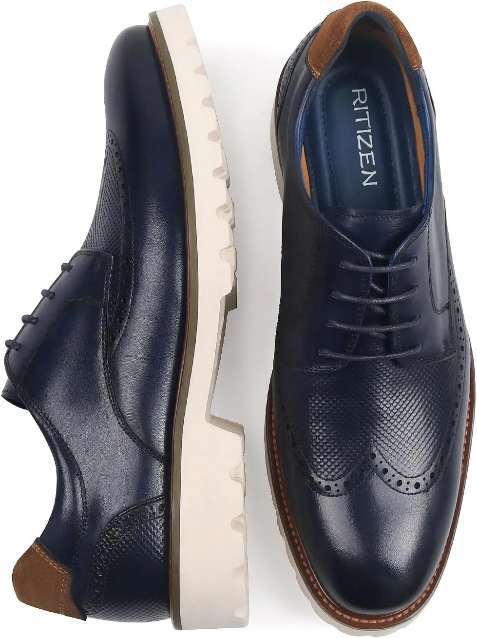 RITIZEN Men's Oxford Formal Shoes Classic Lace-up Dress Shoes Business Casual Oxford Genuine Leather Shoes